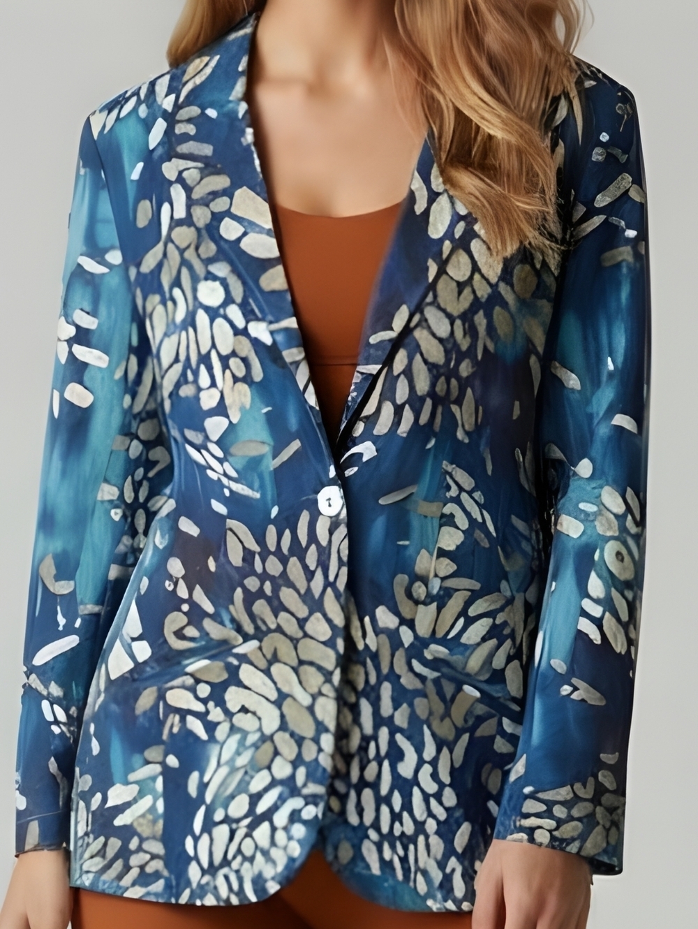 Coldwater Creek Women's Large Blue Floral Linen Blend Jacket Blazer Size L
